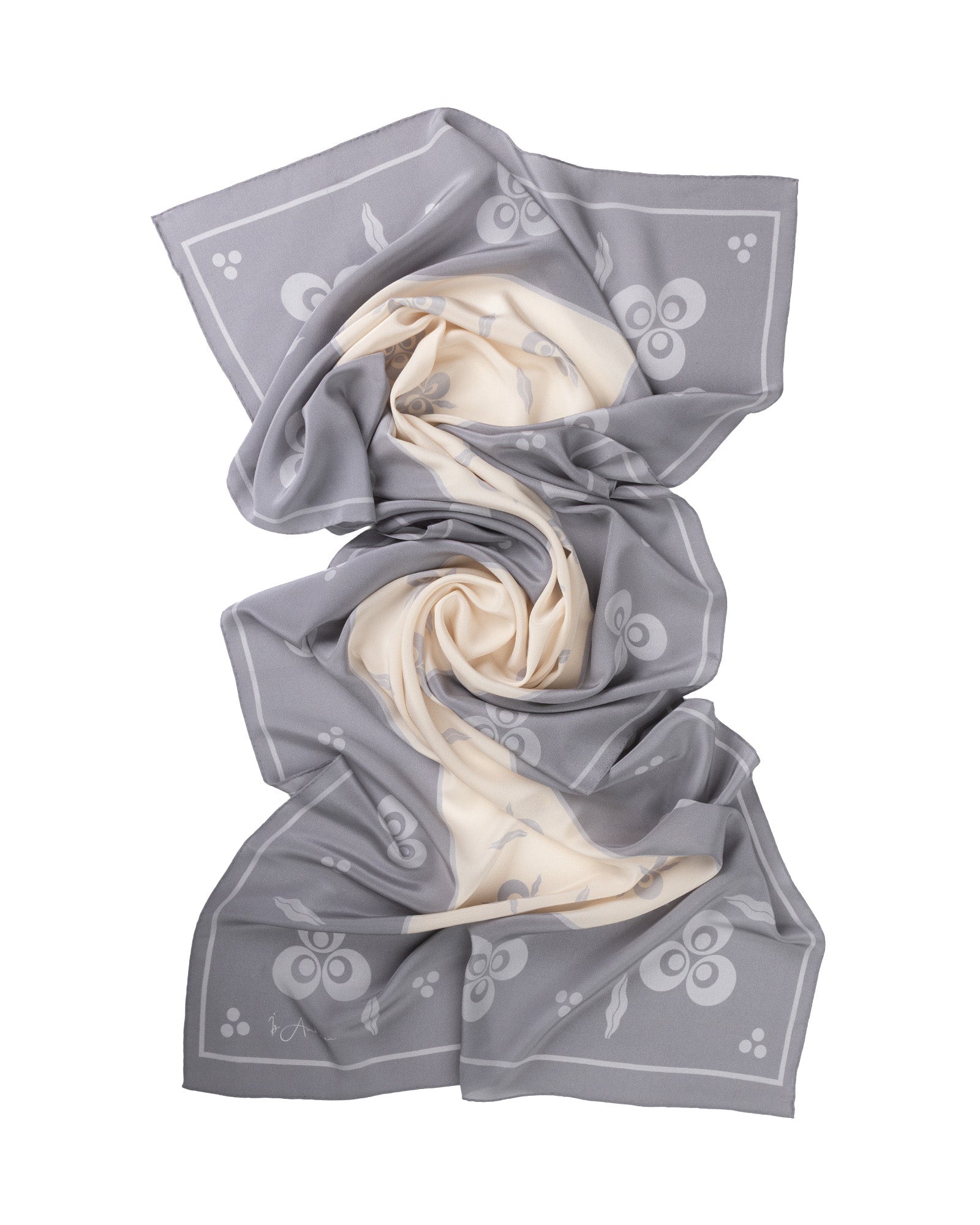 Çintemani Patterned Silk Shawl | Grey - Beige - izankara