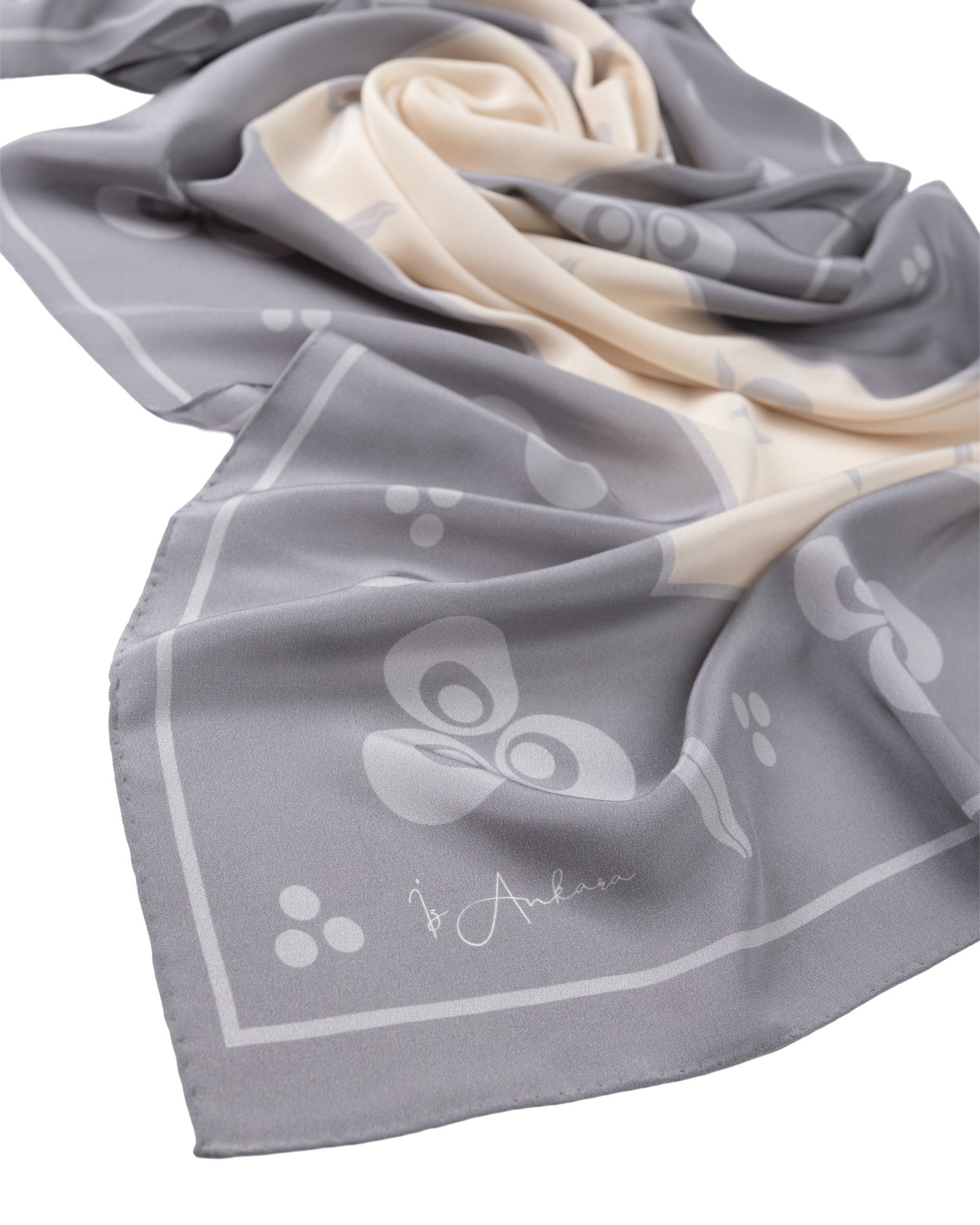 Çintemani Patterned Silk Shawl | Grey - Beige - izankara