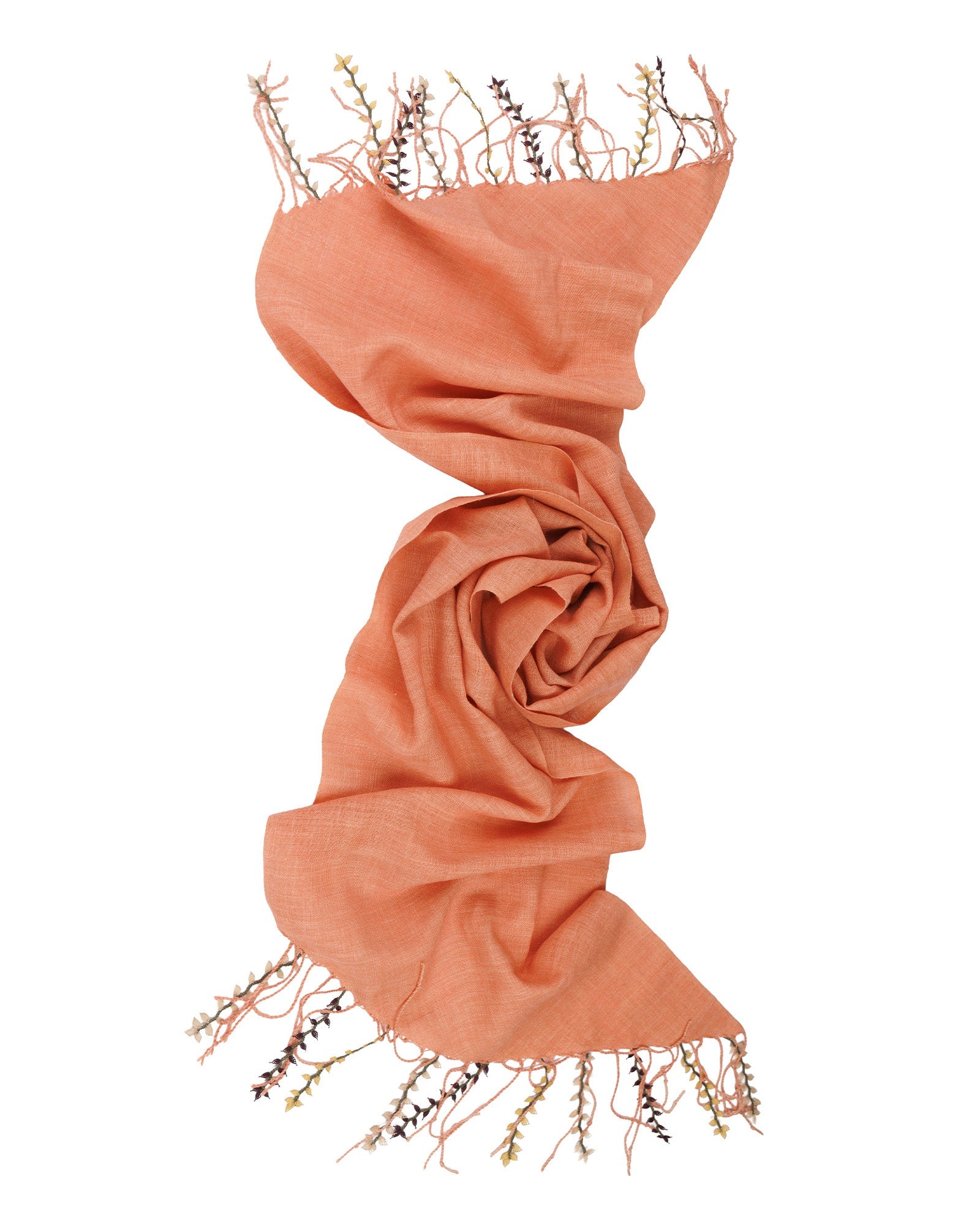 Coral Pink Mohair Sof Woven Scarf with Handcrafted Needle Lace Edging - 309 248 - izankara