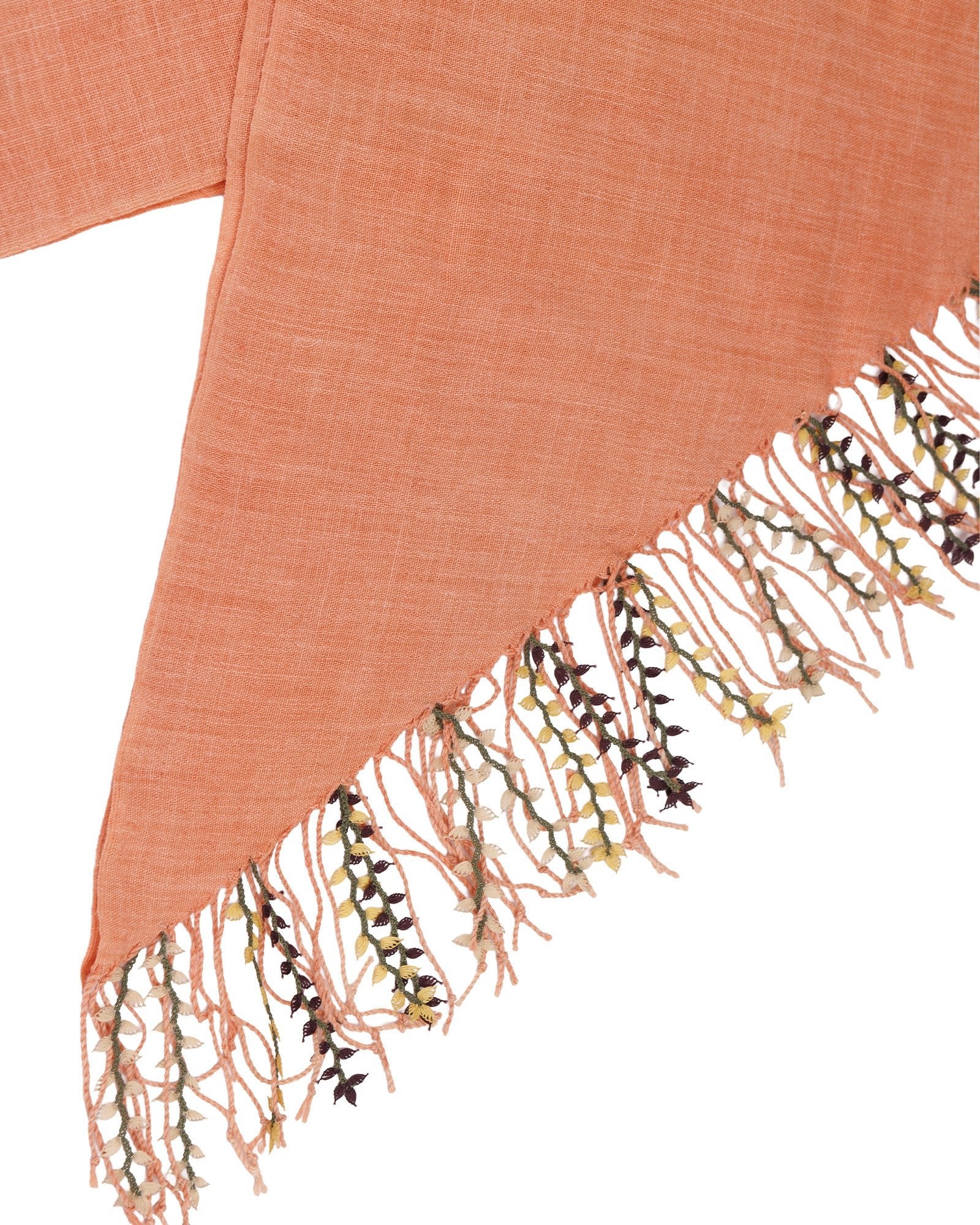 Coral Pink Mohair Sof Woven Scarf with Handcrafted Needle Lace Edging - 309 248 - izankara
