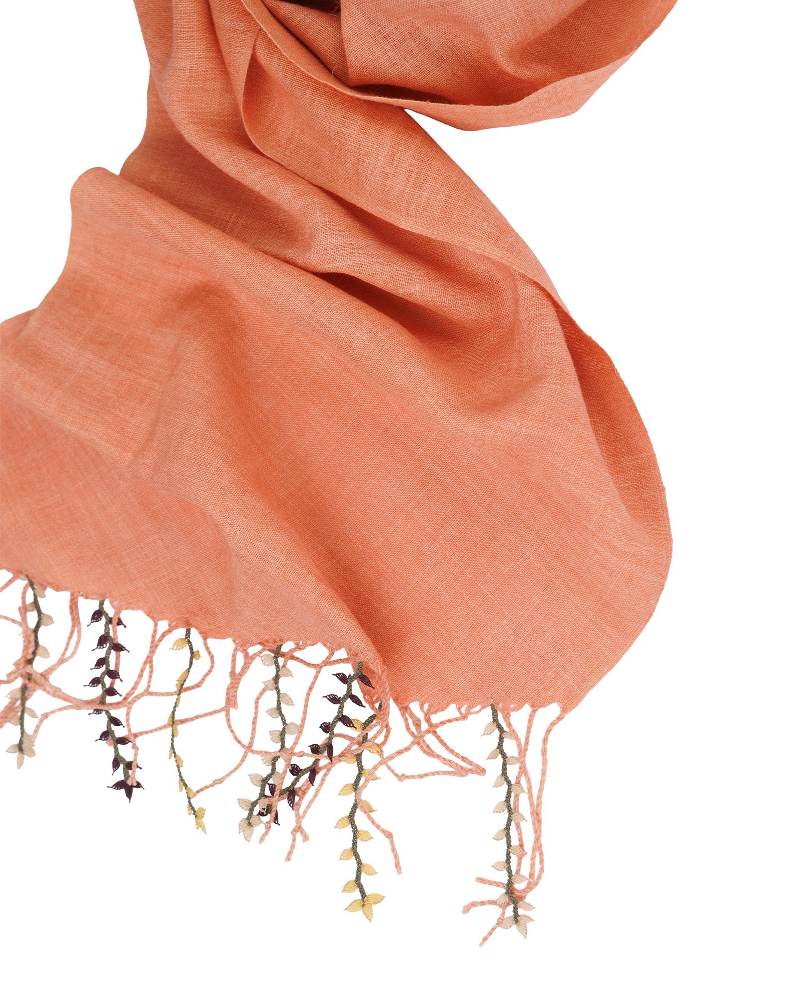 Coral Pink Mohair Sof Woven Scarf with Handcrafted Needle Lace Edging - 309 248 - izankara