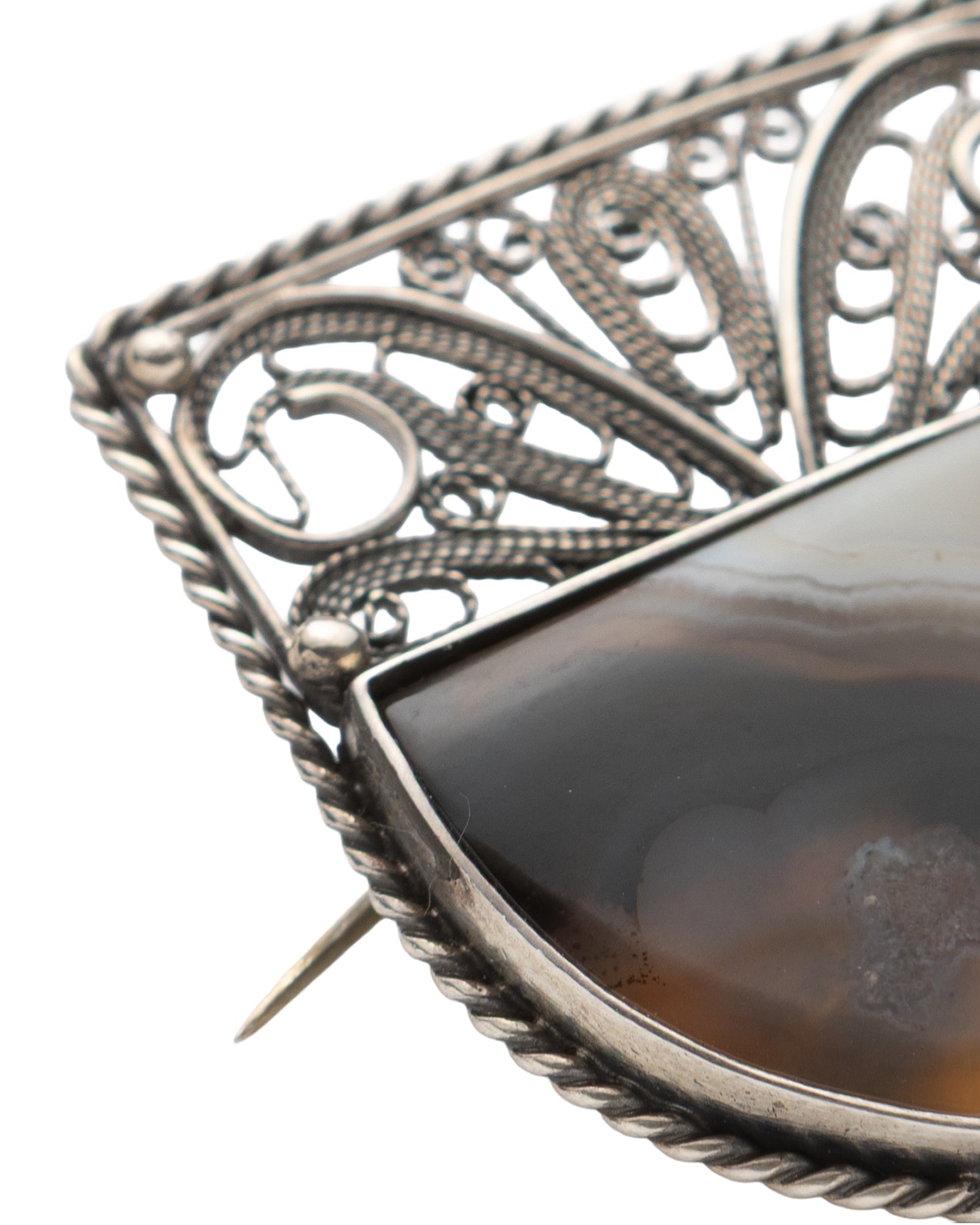 Çubuk Agate Stone Filigree Shield Silver Brooch - 21012662 - izankara
