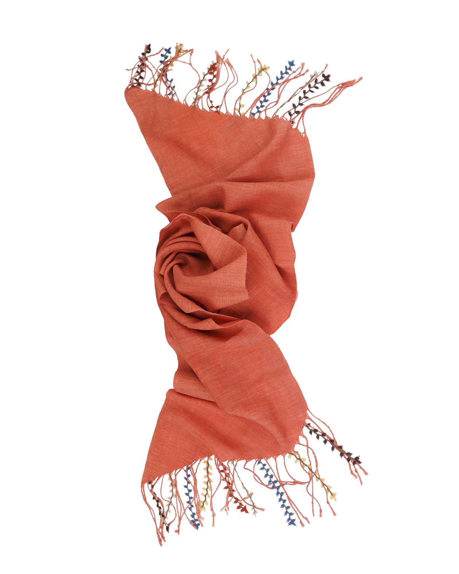 Embroidered Needle Lace Fringe Sof Woven Scarf - izankara