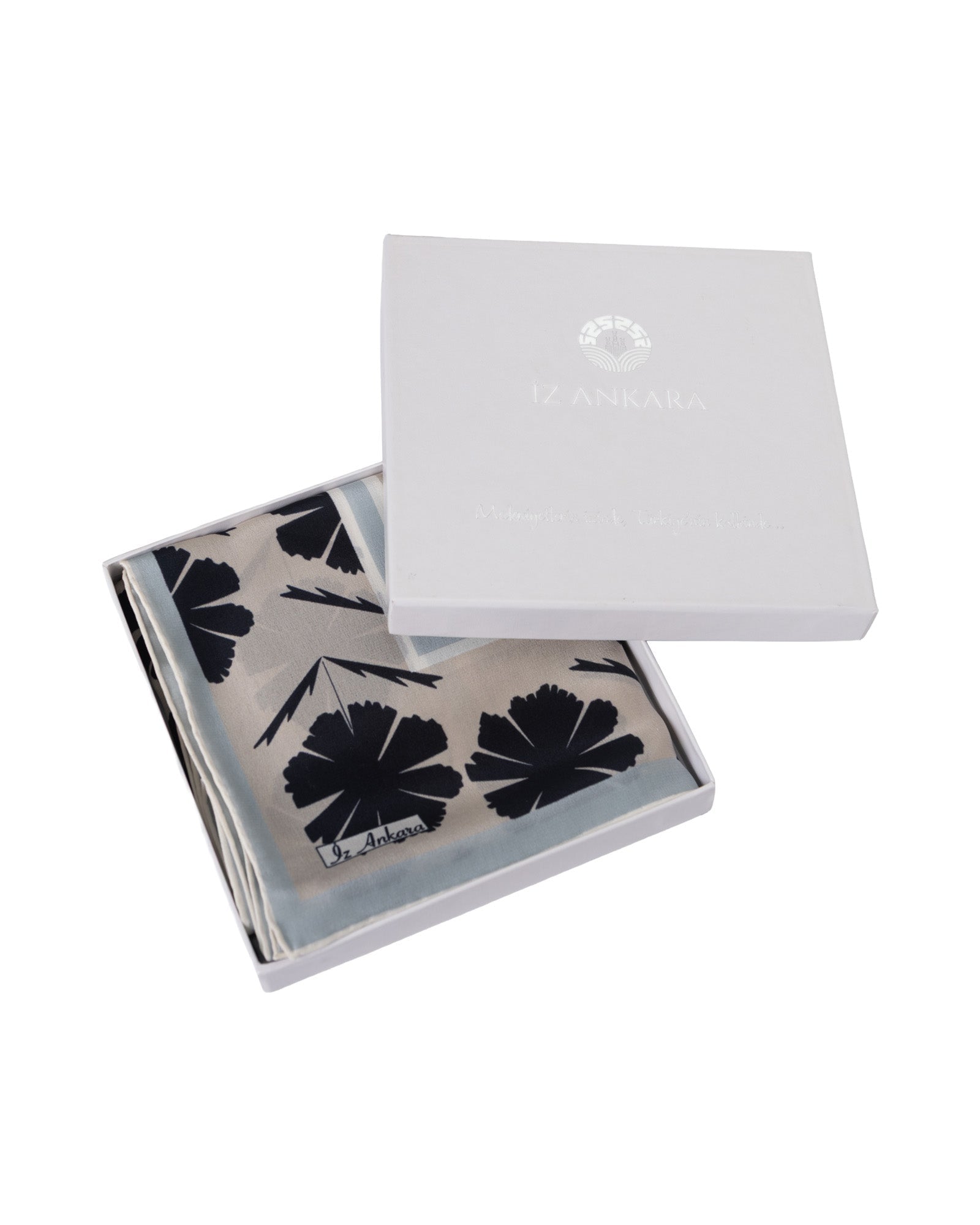 Flower of Love Patterned Silk Scarf | Black & Grey - izankara