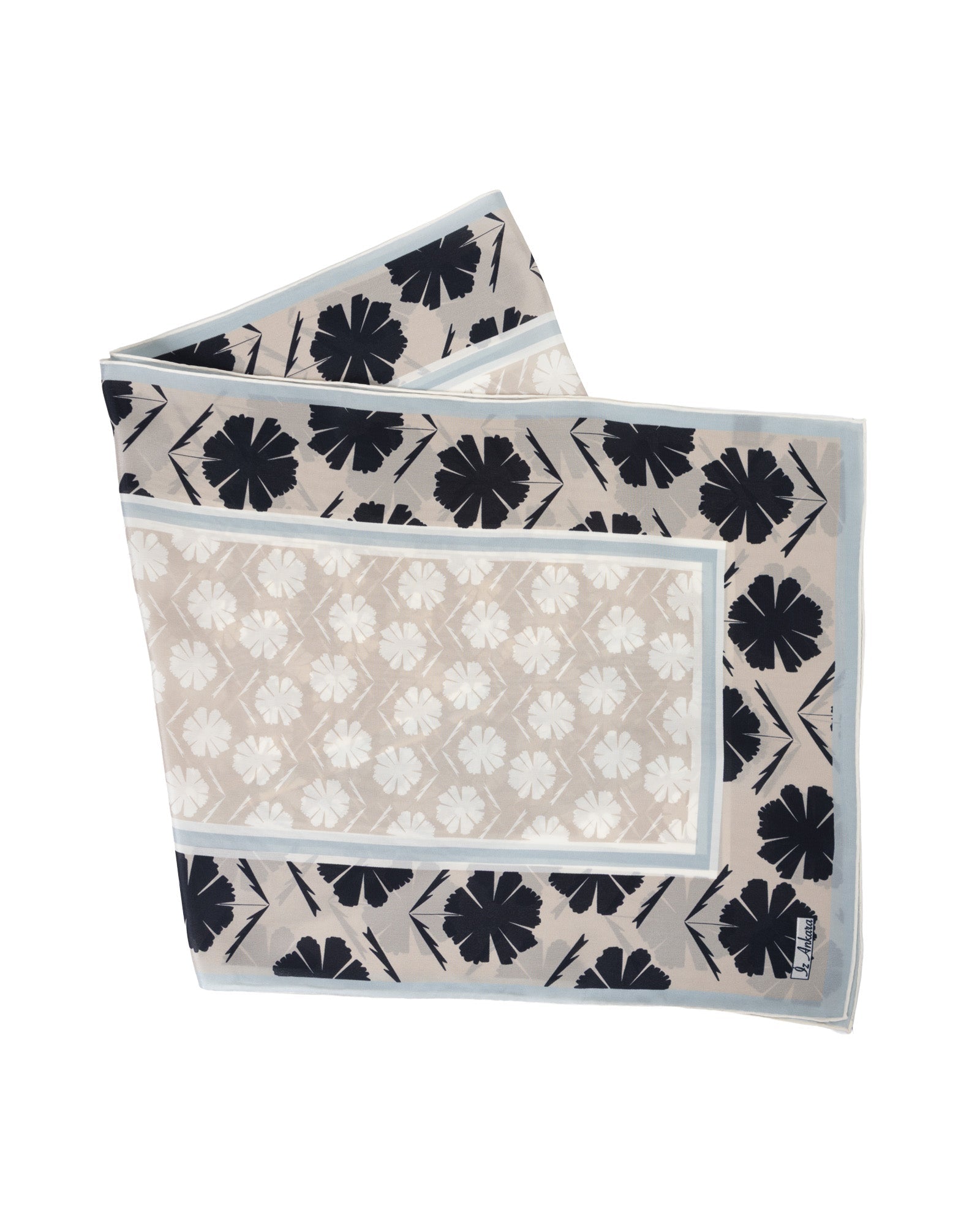 Flower of Love Patterned Silk Scarf | Black & Grey - izankara