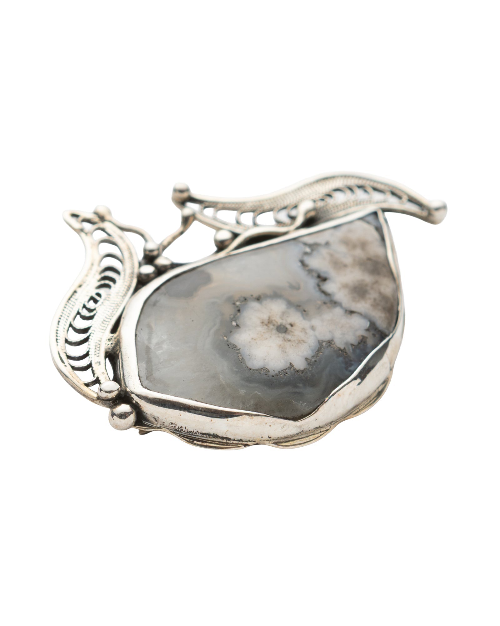 Gray - White Teardrop Shaped Agate Brooch - 2101 2969 - izankara