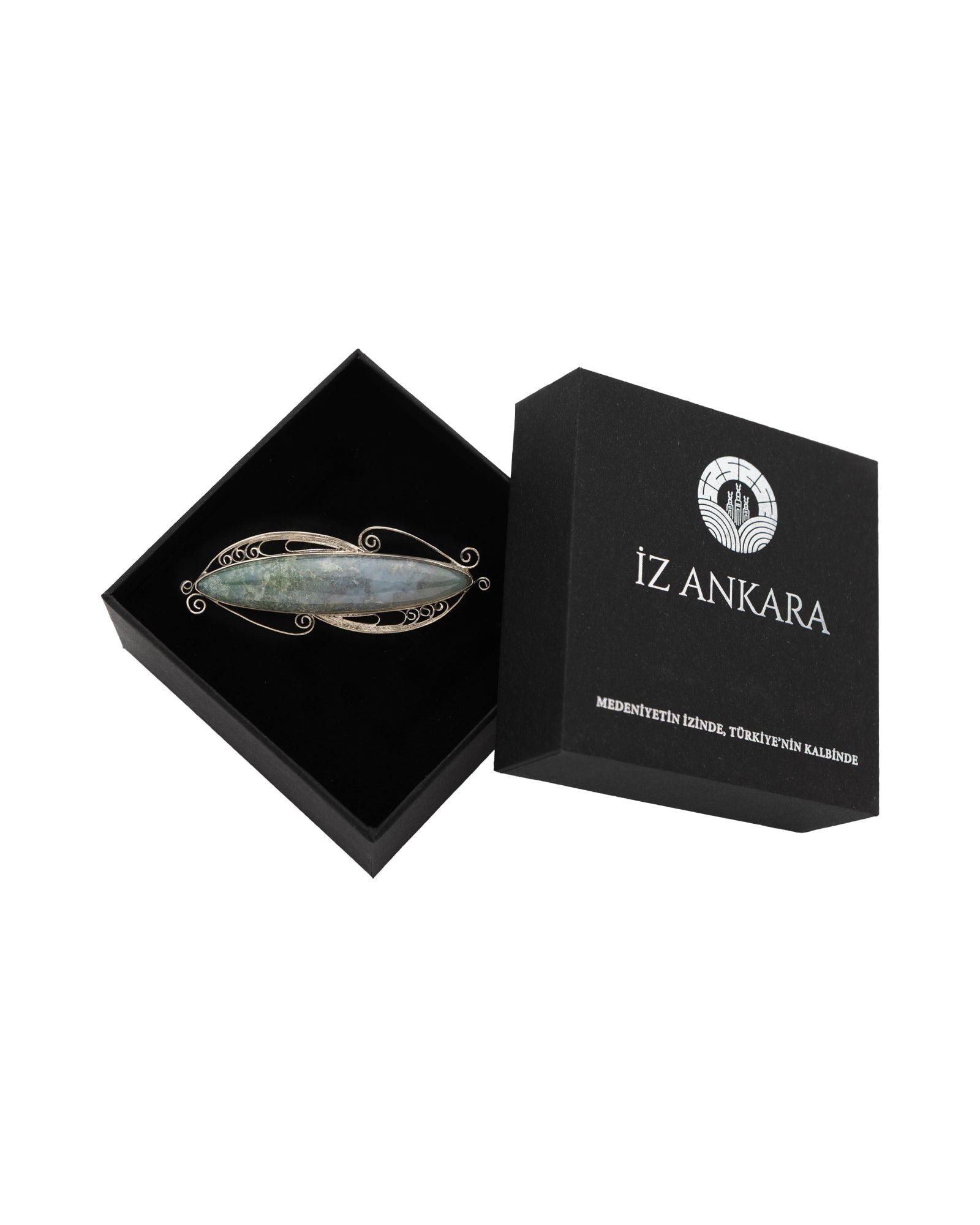 Green - Gray Long Agate Brooch - 2101 1931 - izankara
