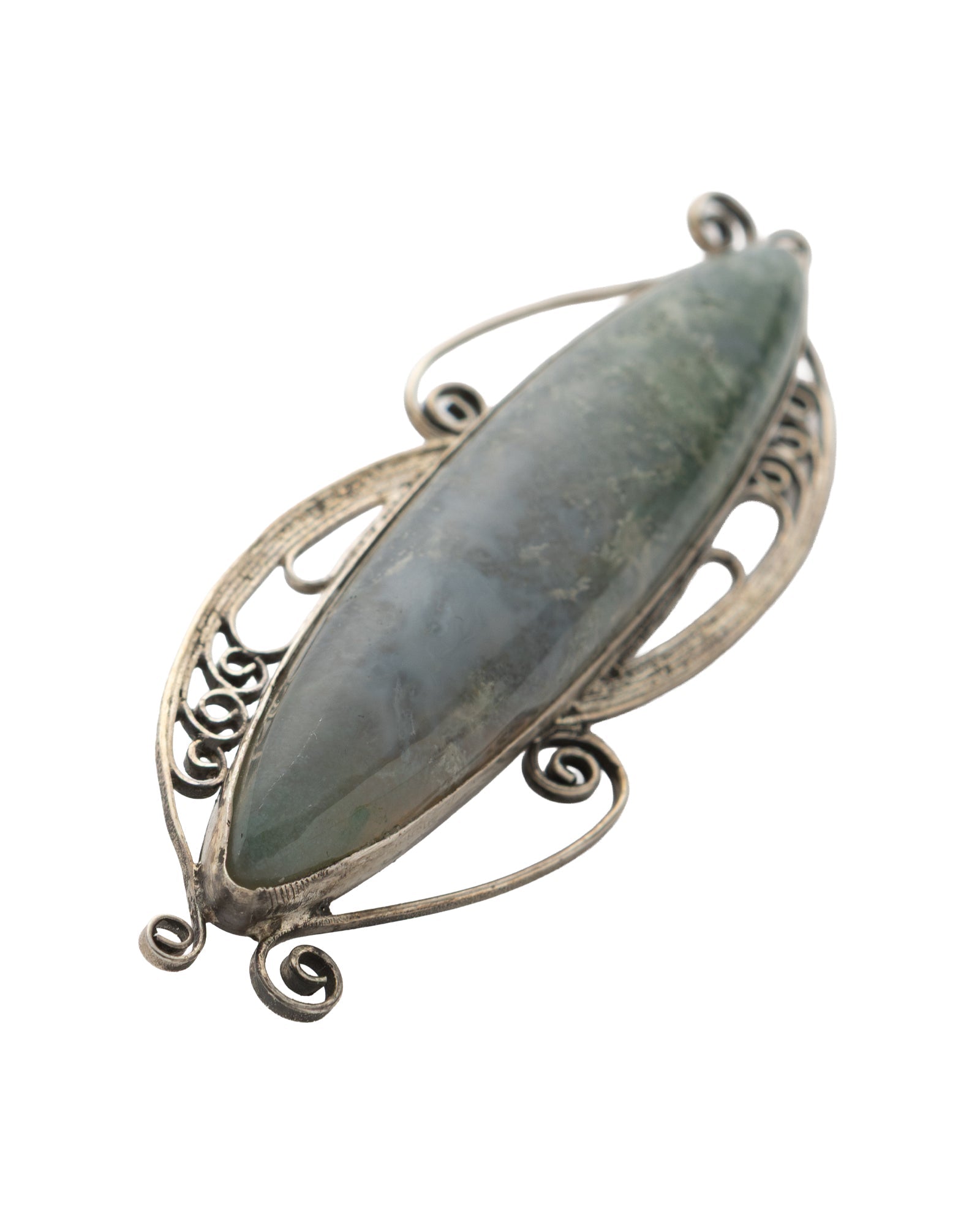 Green - Gray Long Agate Brooch - 2101 1931 - izankara