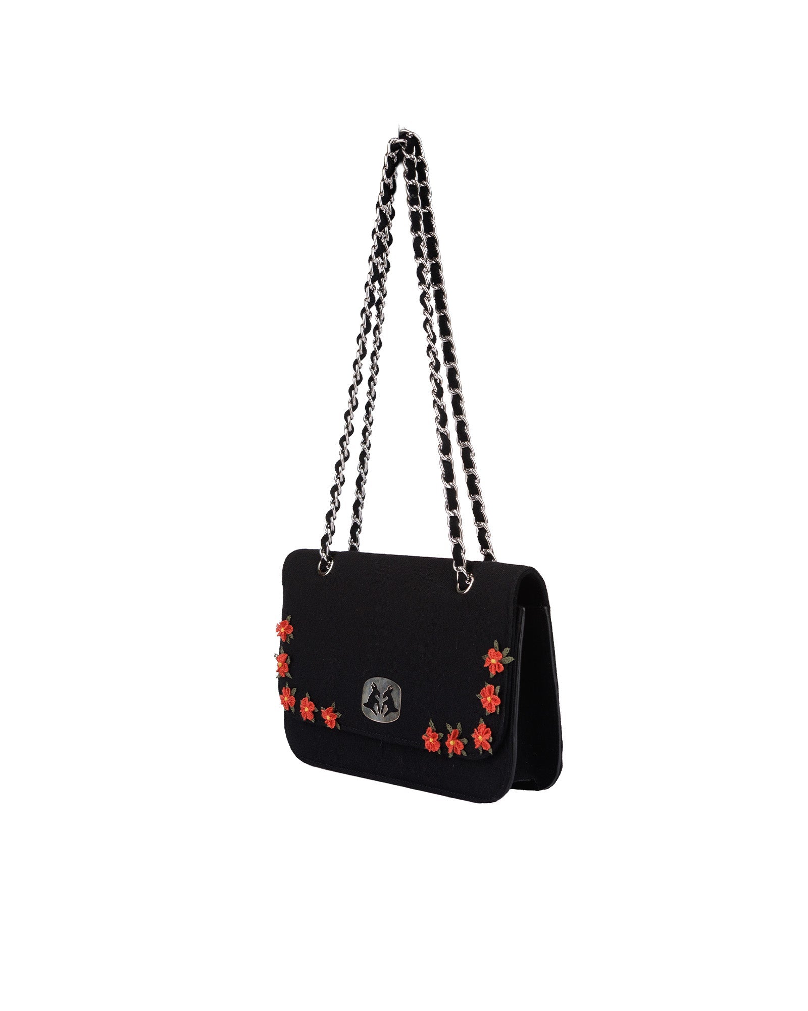Handmade Sof Bag with Red Floral Embroidery - izankara
