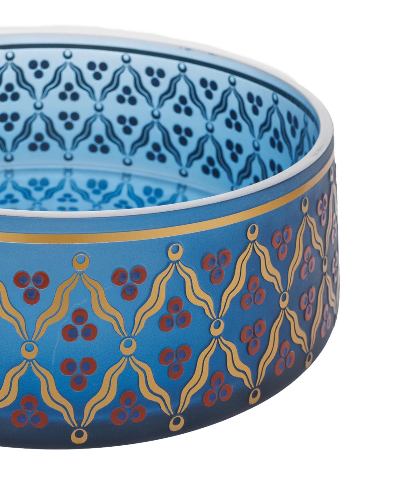 Petrol Blue Decorative Glass Bowl with Çintemani Motif - izankara