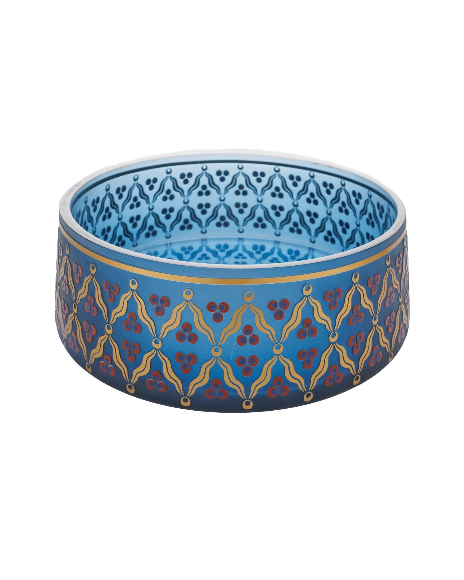 Petrol Blue Decorative Glass Bowl with Çintemani Motif - izankara
