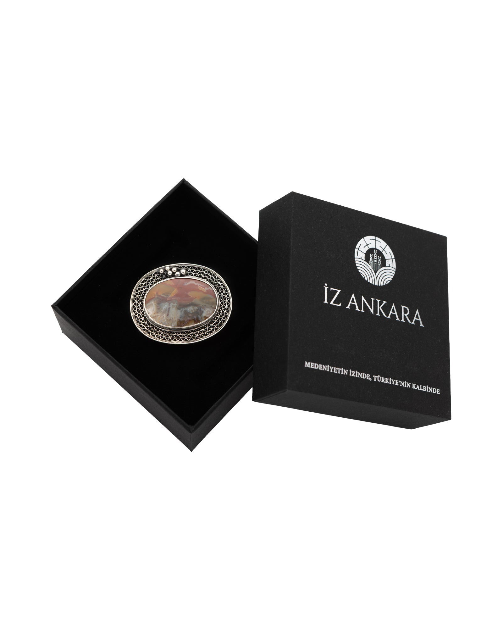 Red - Brown Round Agate Brooch - 2101 2914 - izankara
