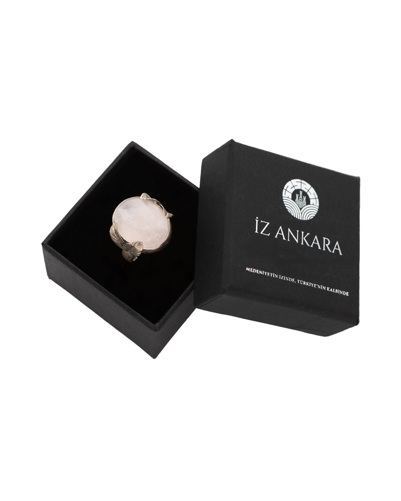 Rounded Pink Quartz Stone Silver Ring - 2101 1047 - izankara