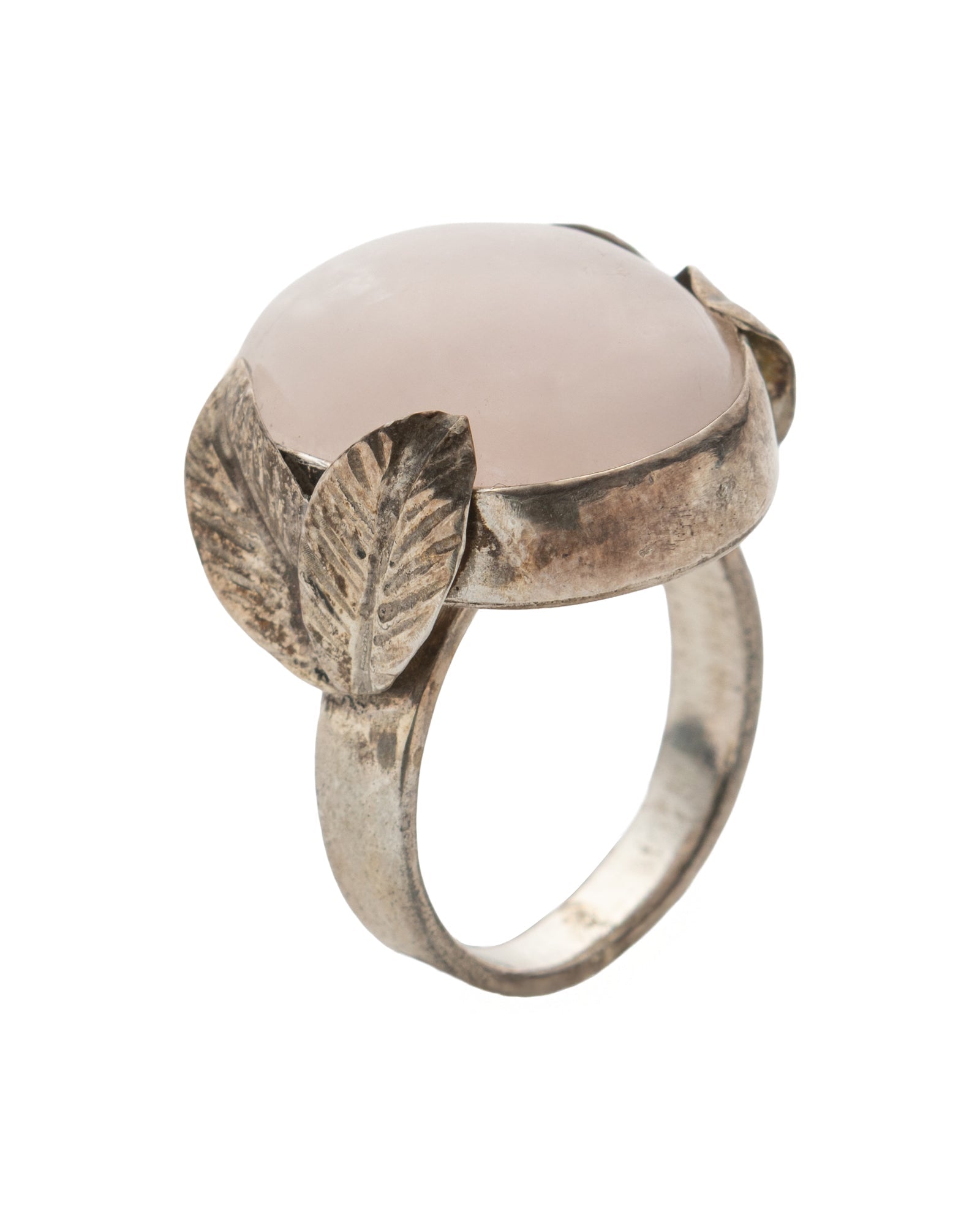 Rounded Pink Quartz Stone Silver Ring - 2101 1047 - izankara