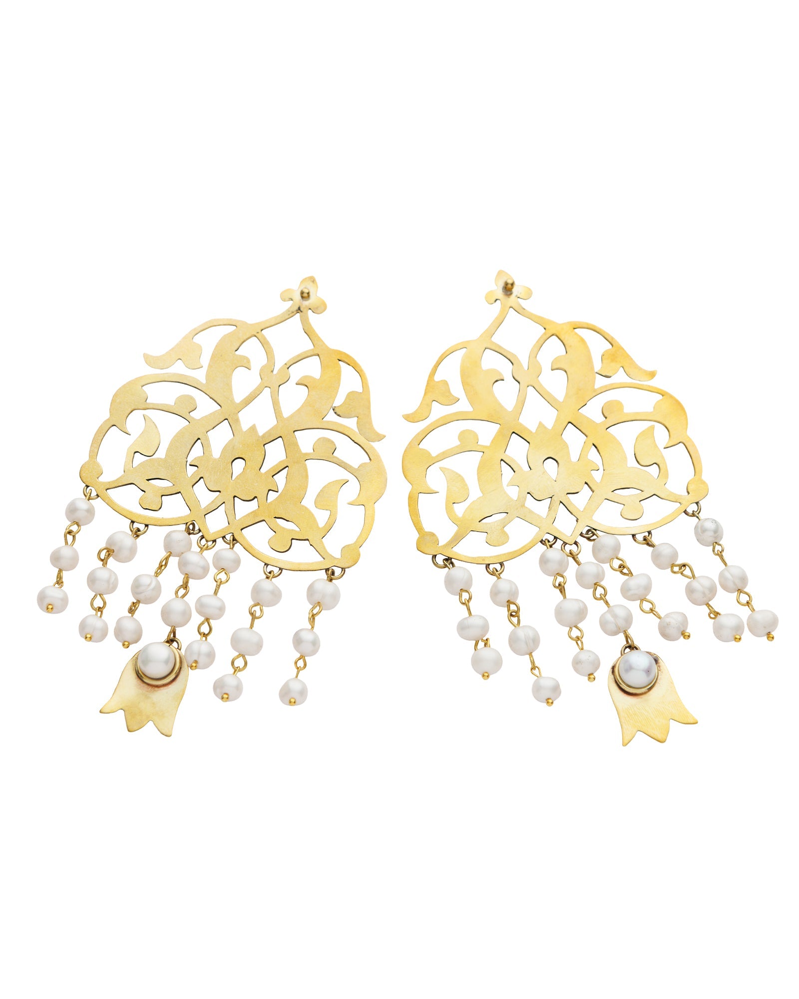 Seljuk Motif Pearl Tasseled Earrings - izankara
