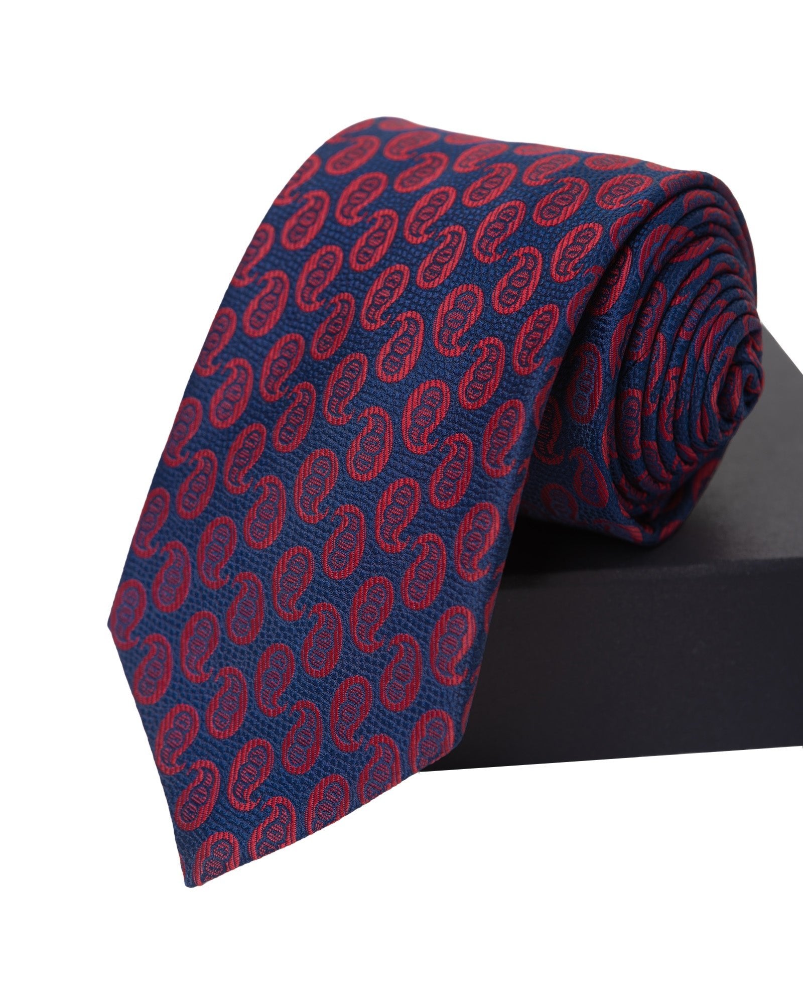 Shawl Pattern Silk Tie | Red - Navy - izankara