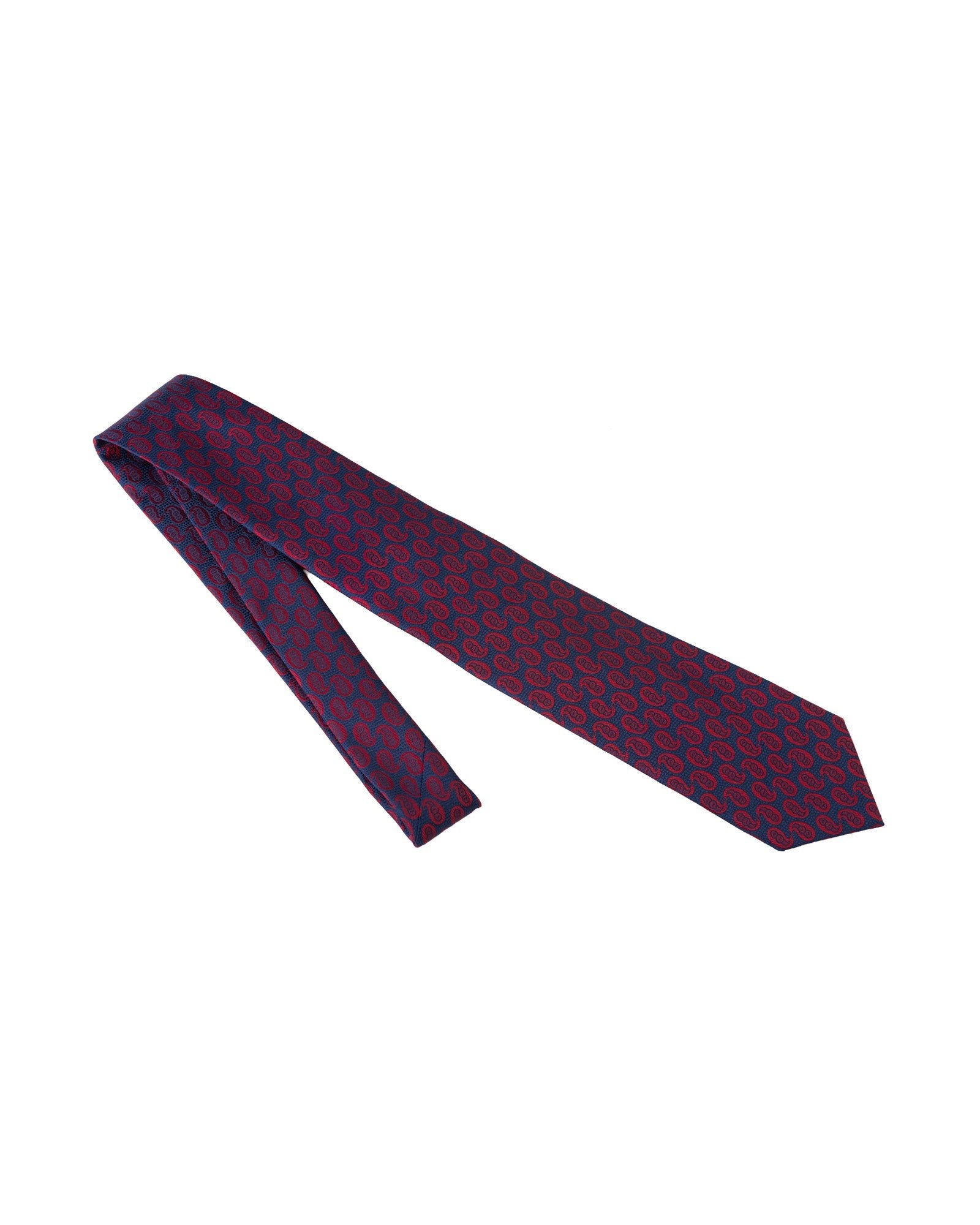 Shawl Pattern Silk Tie | Red - Navy - izankara
