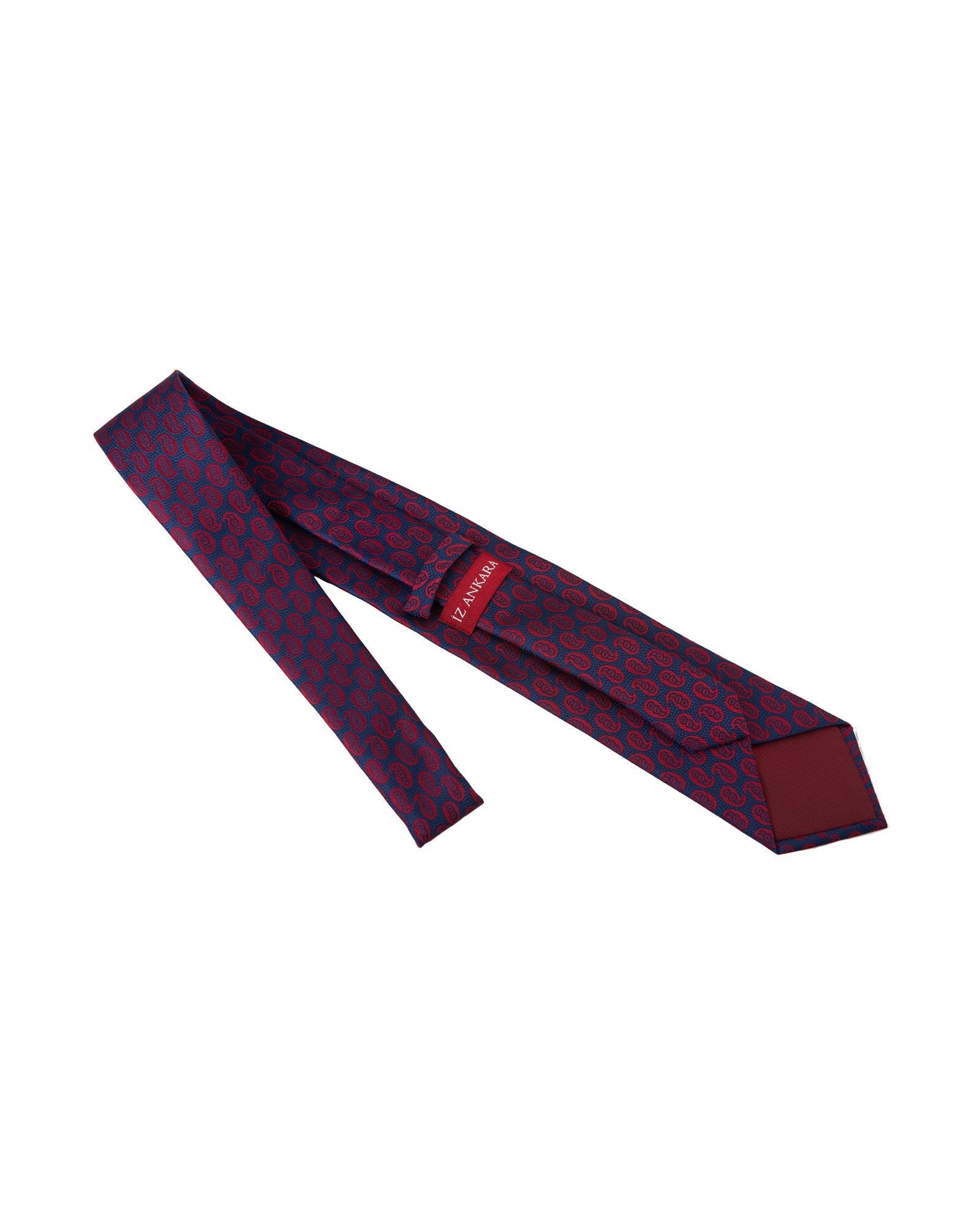 Shawl Pattern Silk Tie | Red - Navy - izankara