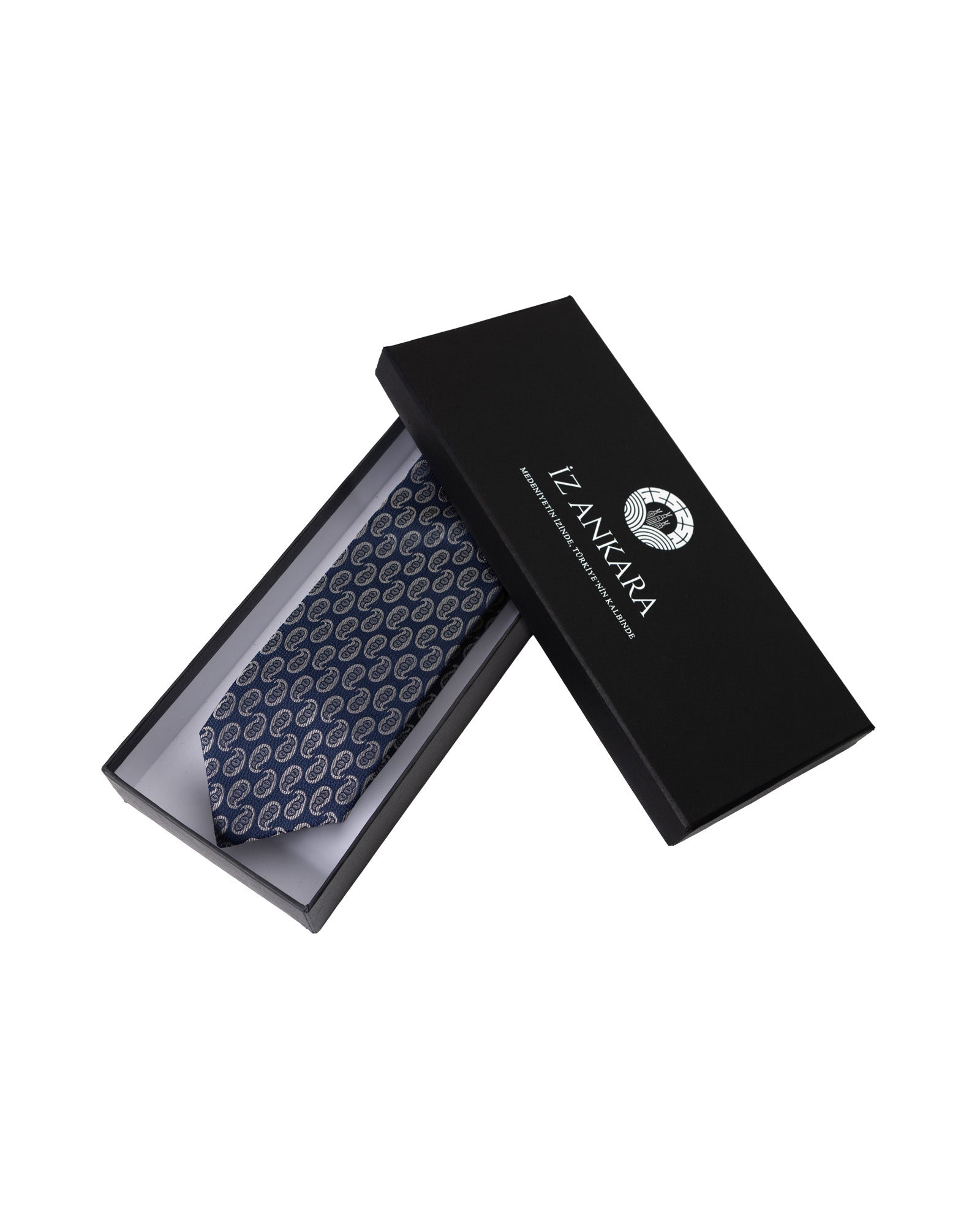 Shawl Pattern Silk Tie | Silver - Navy - izankara