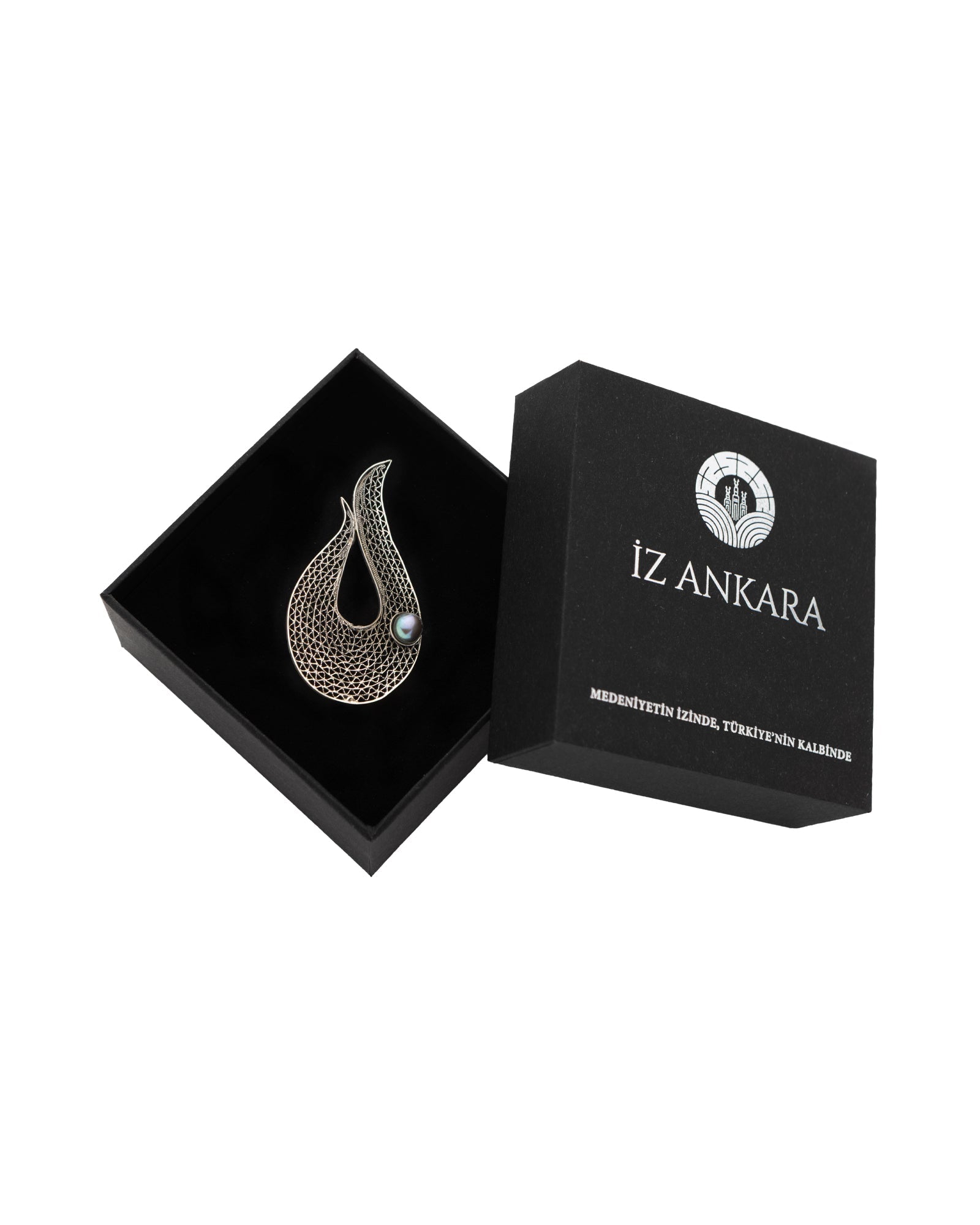 Silver Filigree Brooch with Silver Balls and Tulip Motif - 2101 2723 - izankara