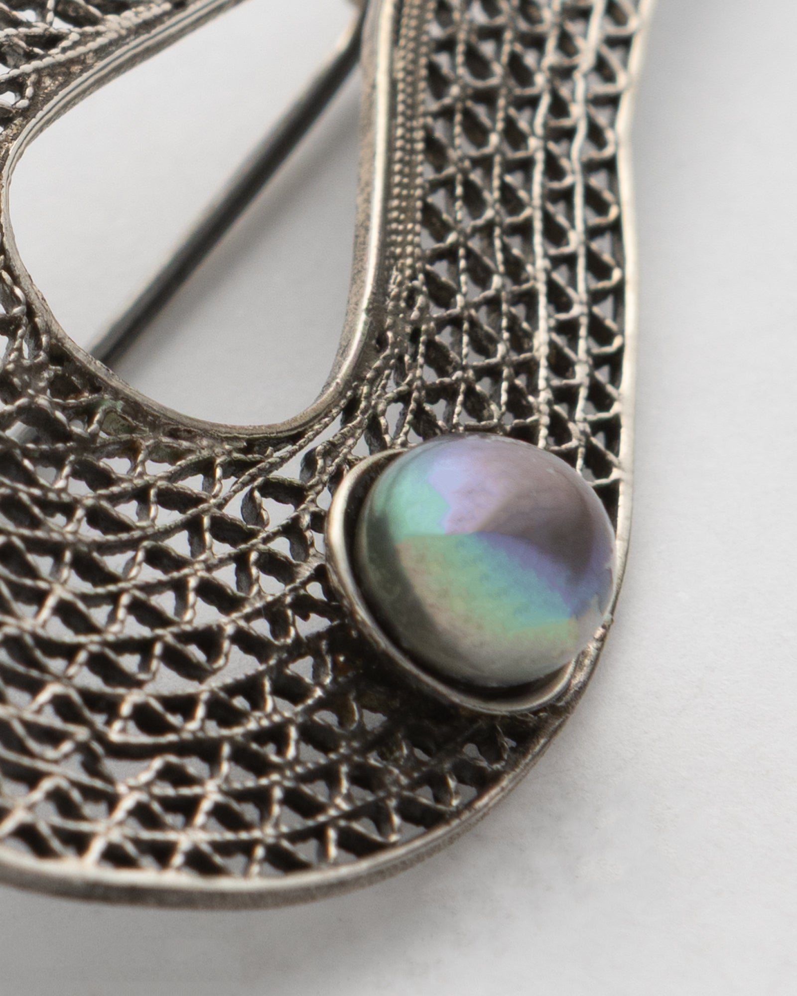 Silver Filigree Brooch with Silver Balls and Tulip Motif - 2101 2723 - izankara