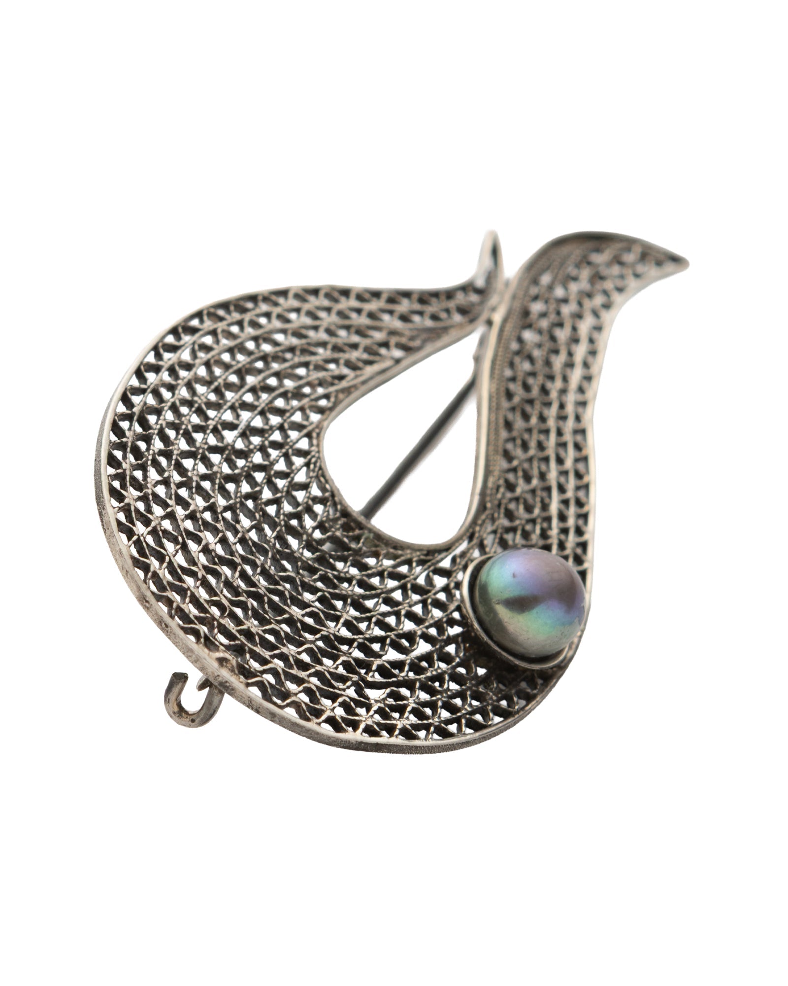 Silver Filigree Brooch with Silver Balls and Tulip Motif - 2101 2723 - izankara