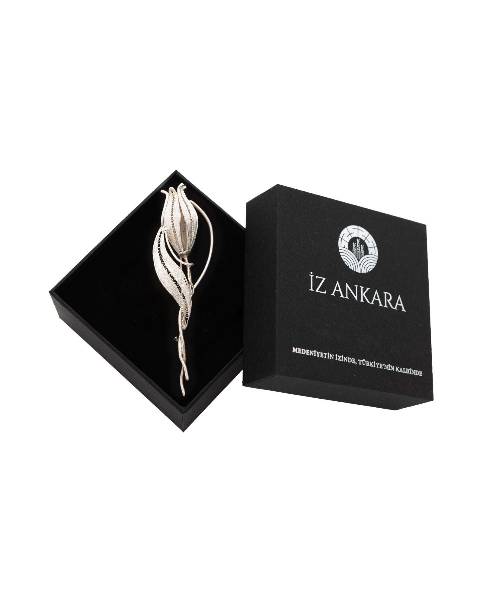 Silver Three - Dimensional Tulip Shaped Filigree Brooch - 2101 2761 - izankara