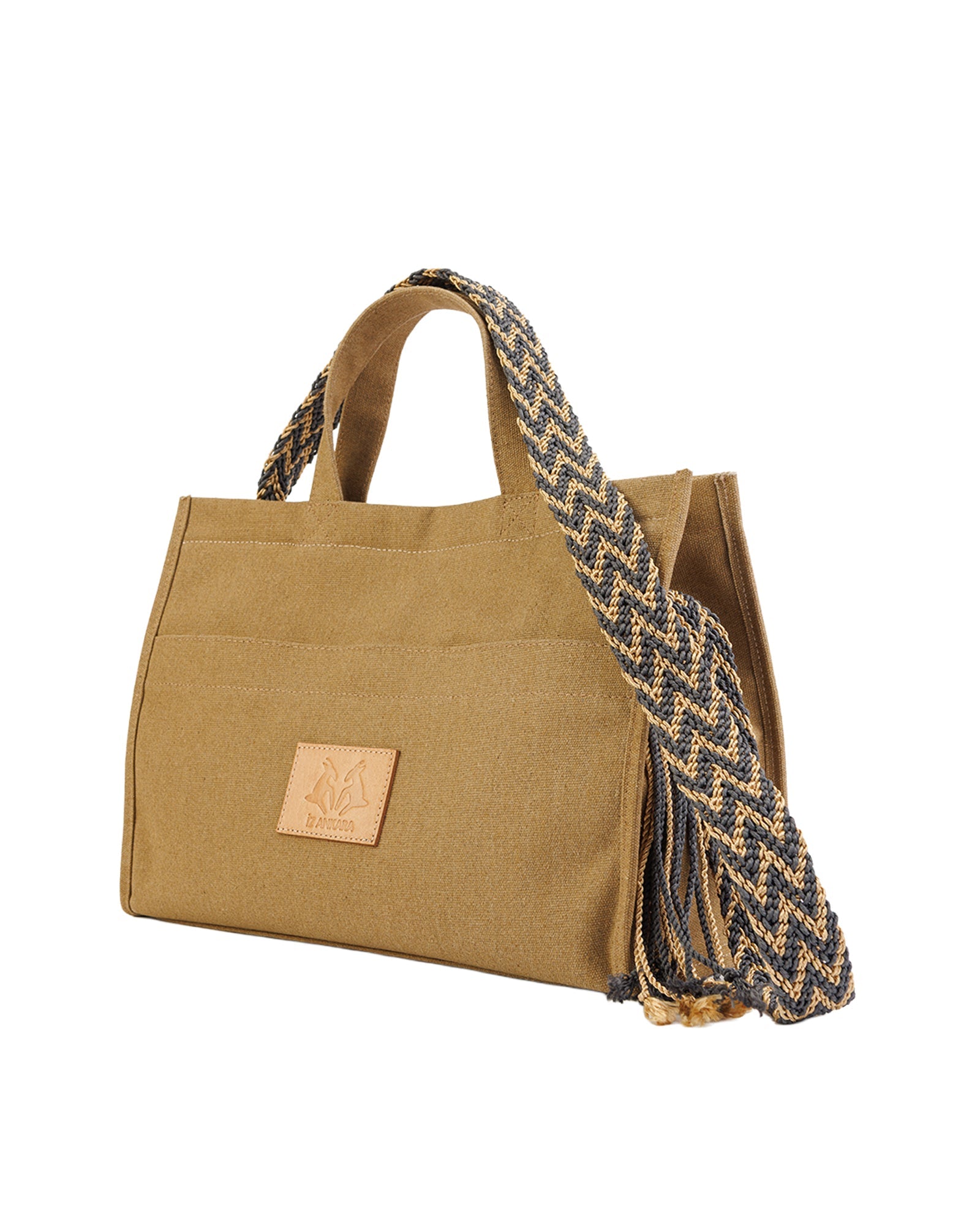 Wayuu Handled Canvas Shoulder Bag - Black Handled - izankara