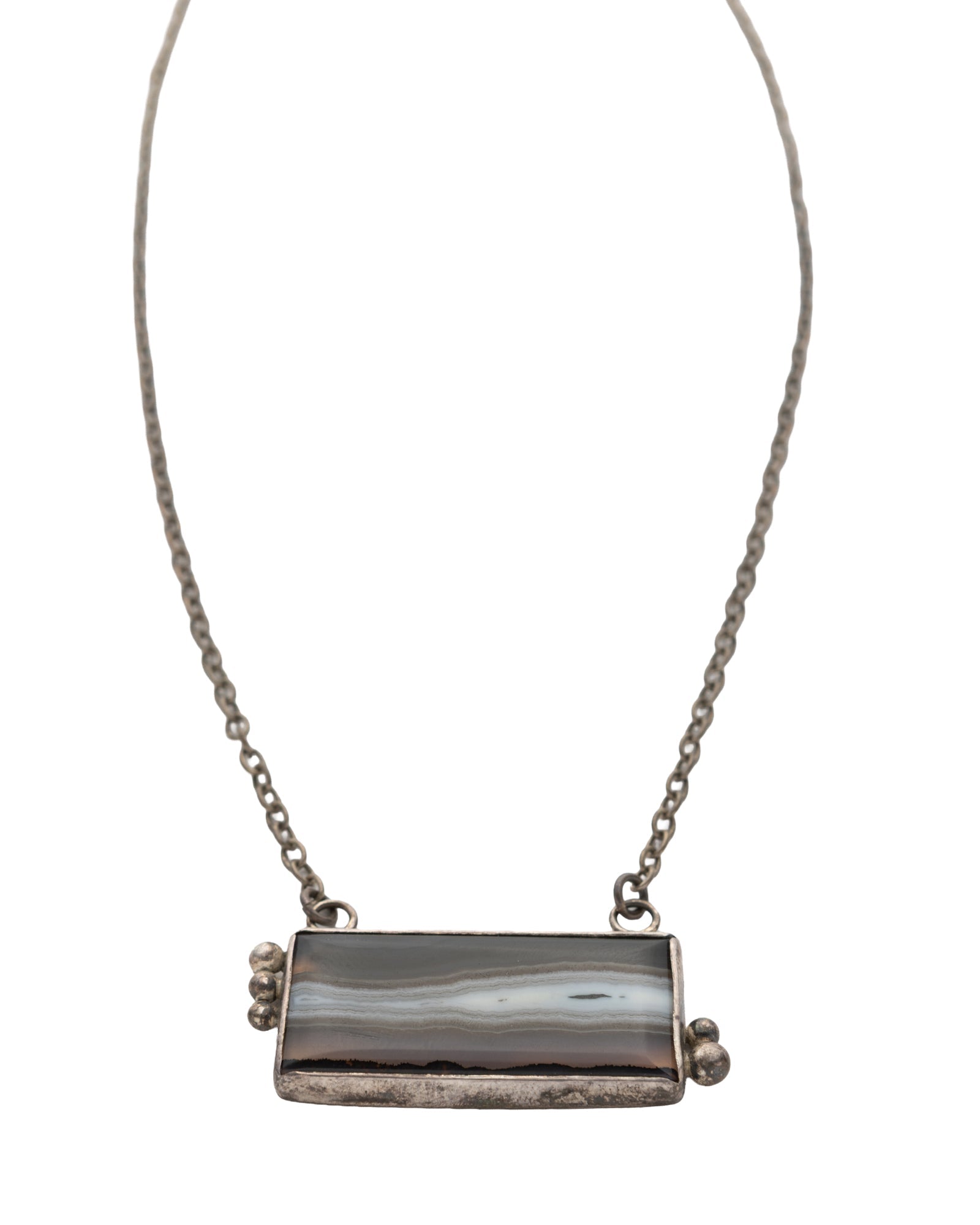 White - Brown Striped Rectangular Agate Necklace - 2100 7552 - izankara