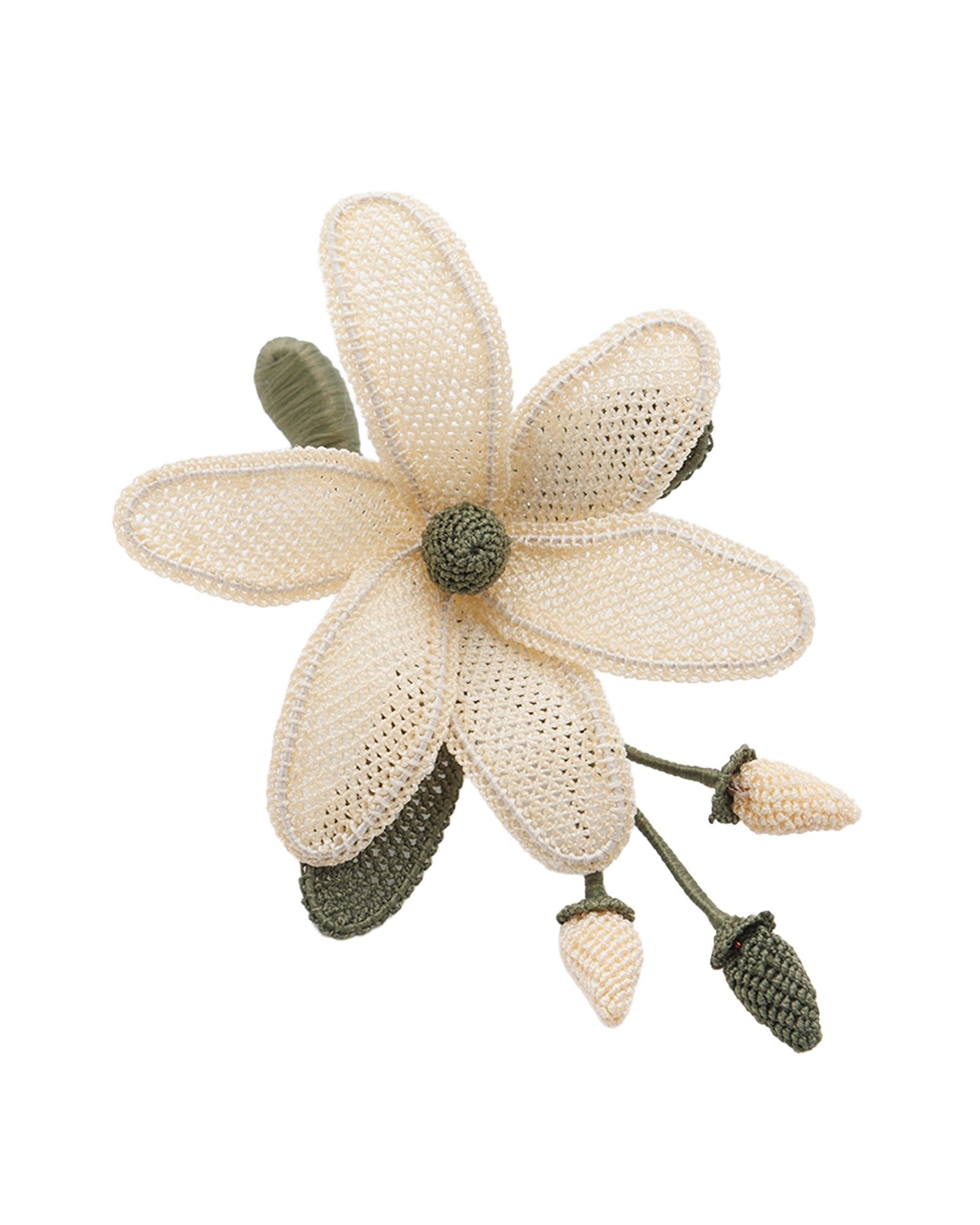White Wildflower Motif Needle Lace Brooch - izankara