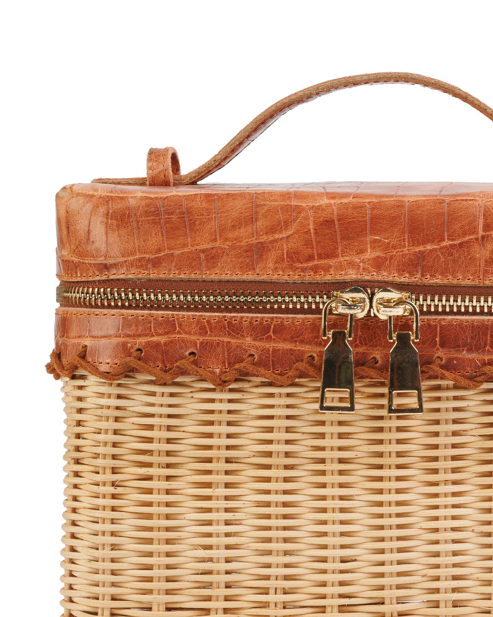 Woven Bag with Leather Trim - Brown Leather Detail - izankara