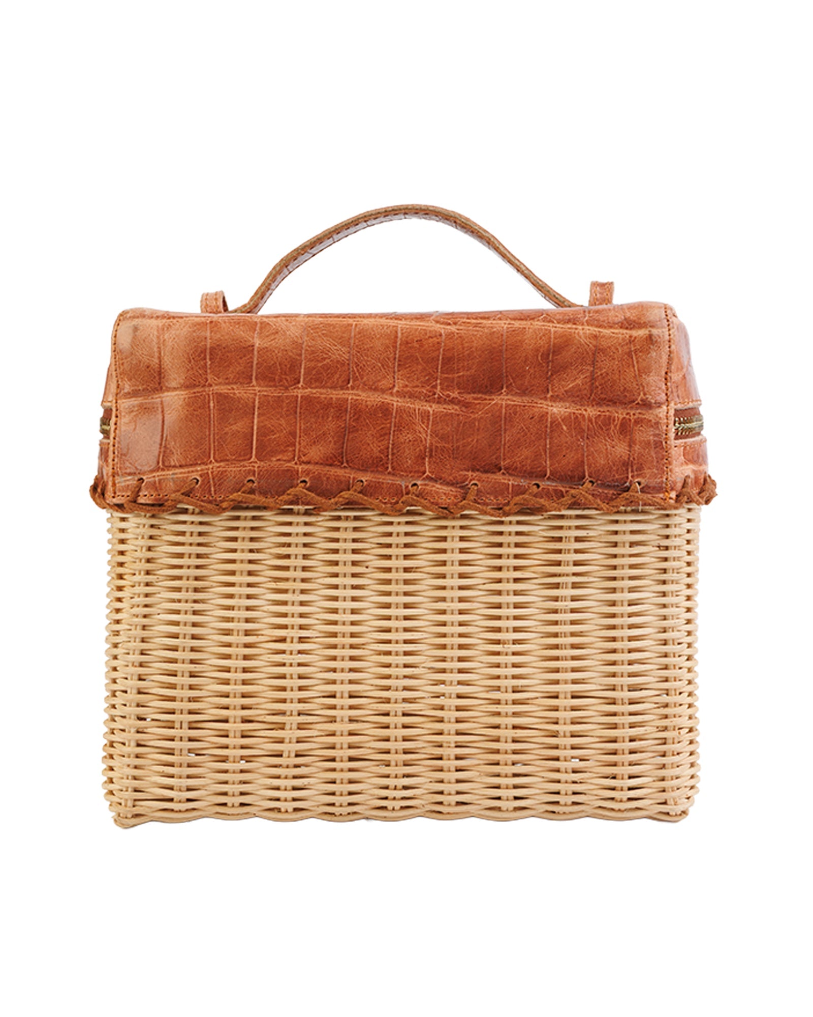 Woven Bag with Leather Trim - Brown Leather Detail - izankara