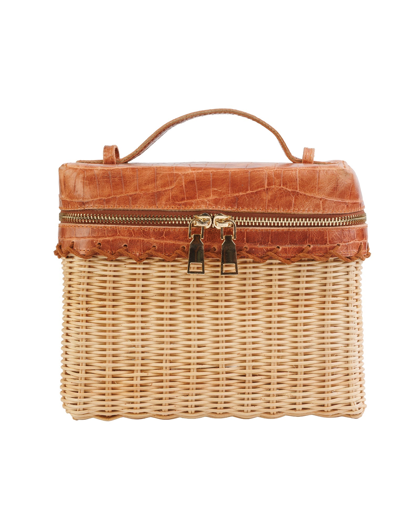 Woven Bag with Leather Trim - Brown Leather Detail - izankara
