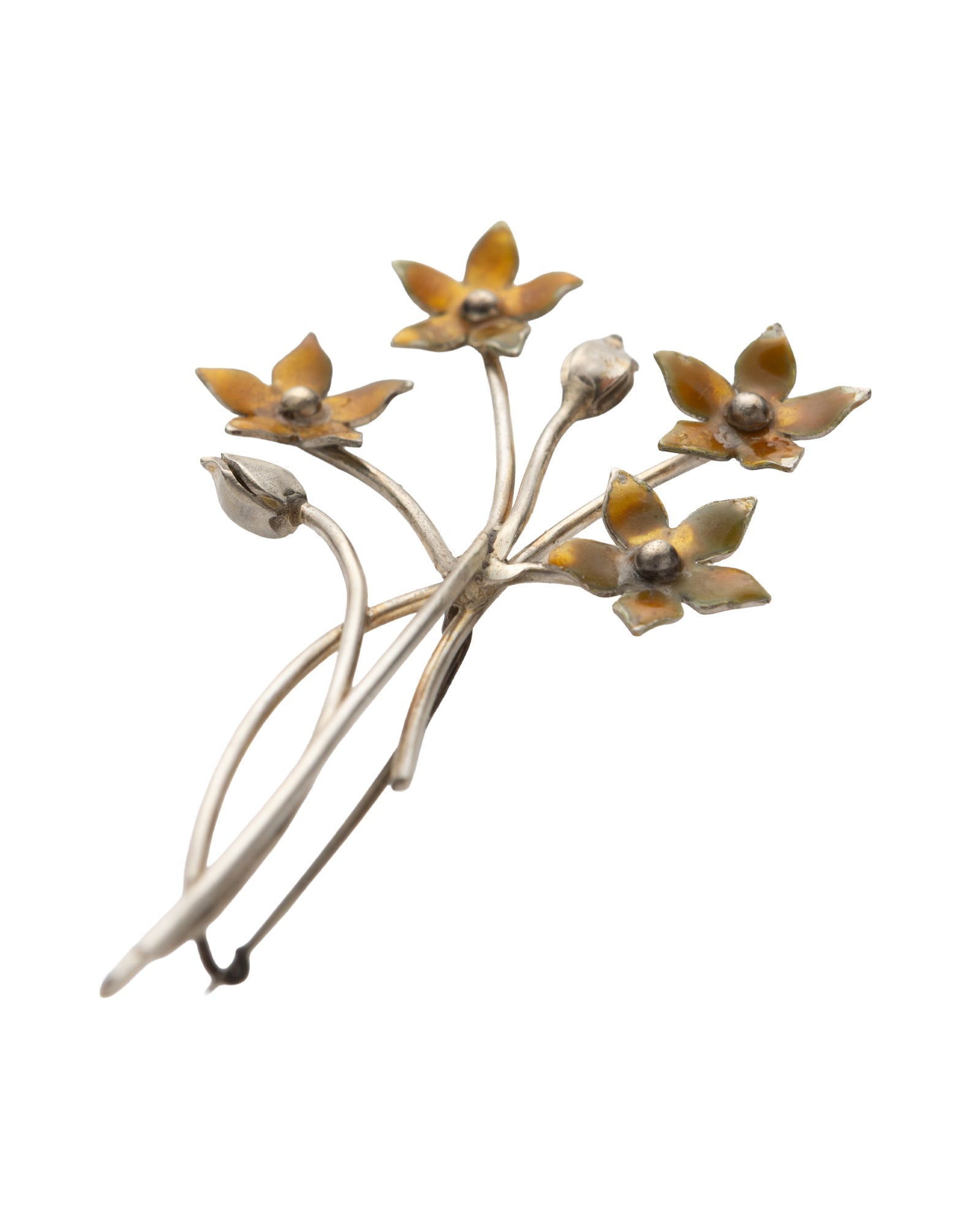 Yellow Enamel Flower Bouquet Shaped Silver Brooch - 2101 3195 - izankara