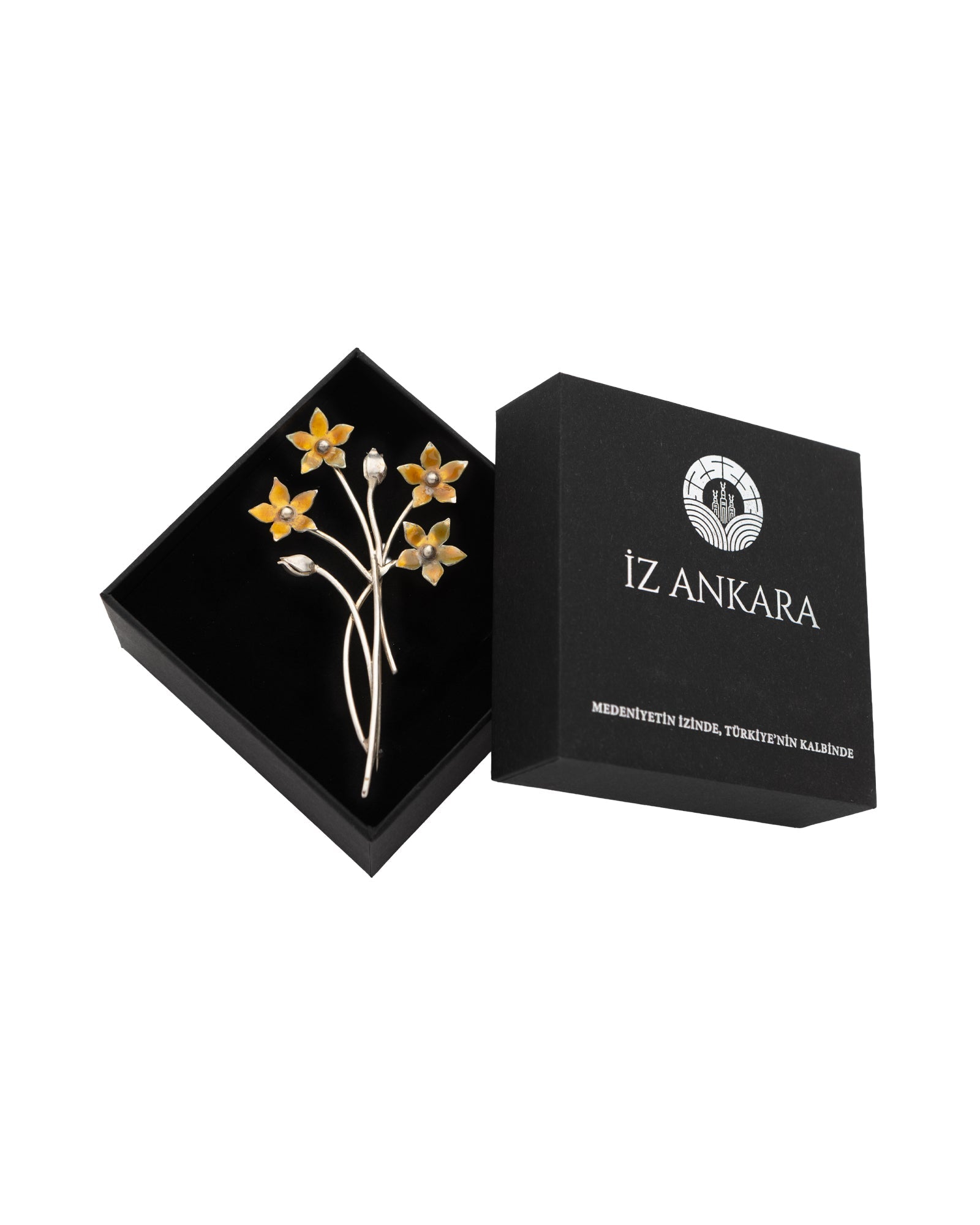 Yellow Enamel Flower Bouquet Shaped Silver Brooch - 2101 3195 - izankara